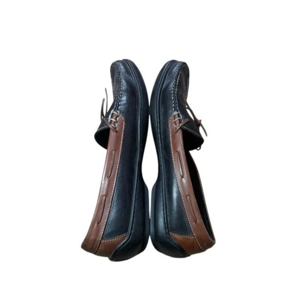 Cole Haan Leather Boat Shoes Mens Size 12 Black Brown Two Tone Leather Loafers